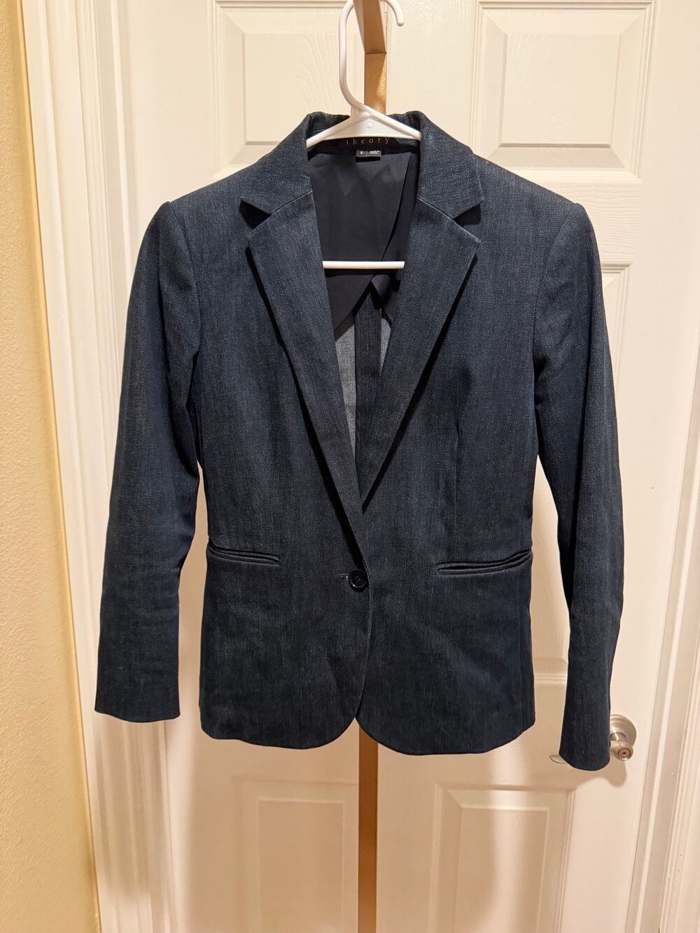 Theory Denim Single Button Blazer, Size 2